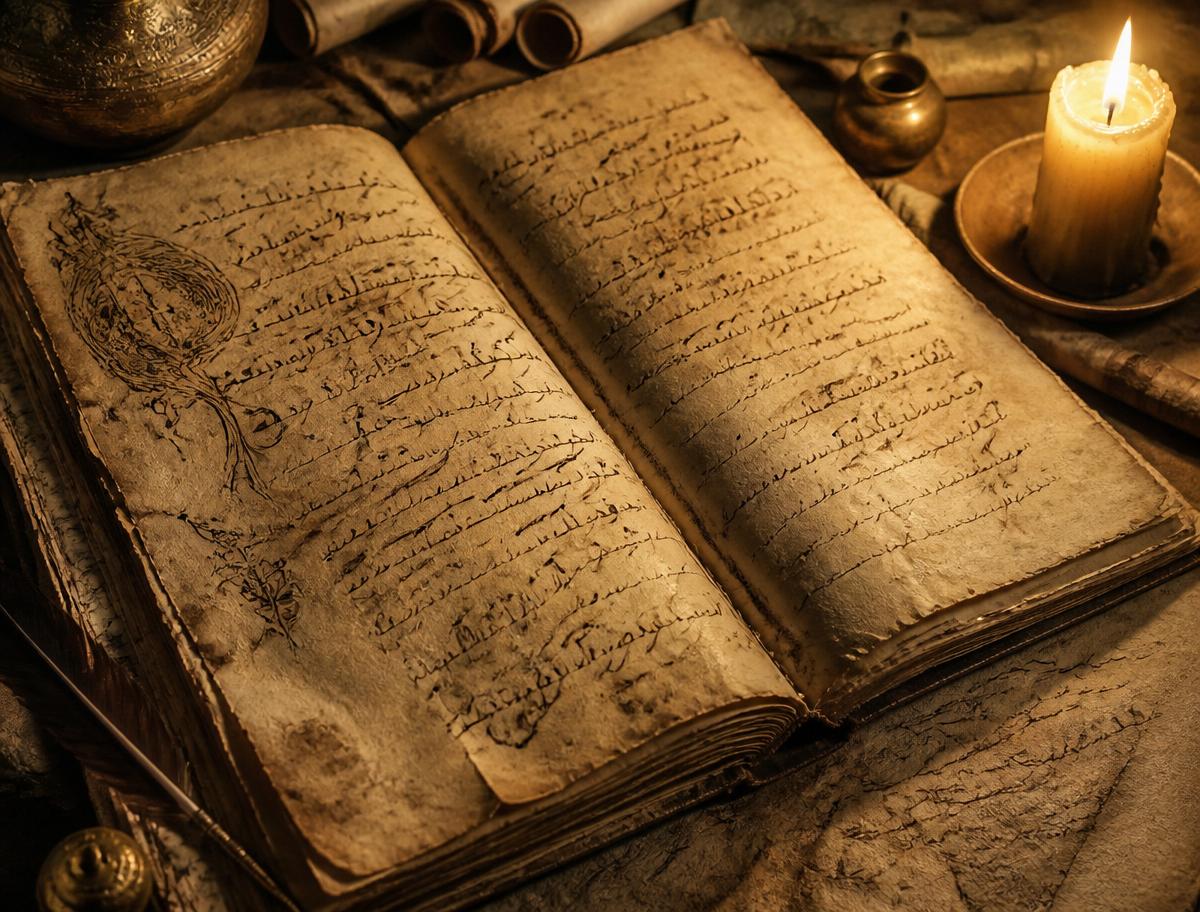An ancient manuscript, invoking the world of Buddhism